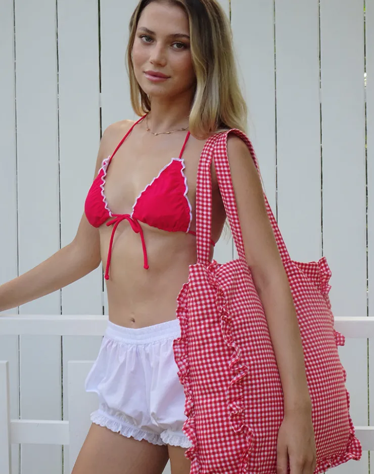 Women Motel Rocks Swimwear | Brie Frill Tote Bag in Red Gingham