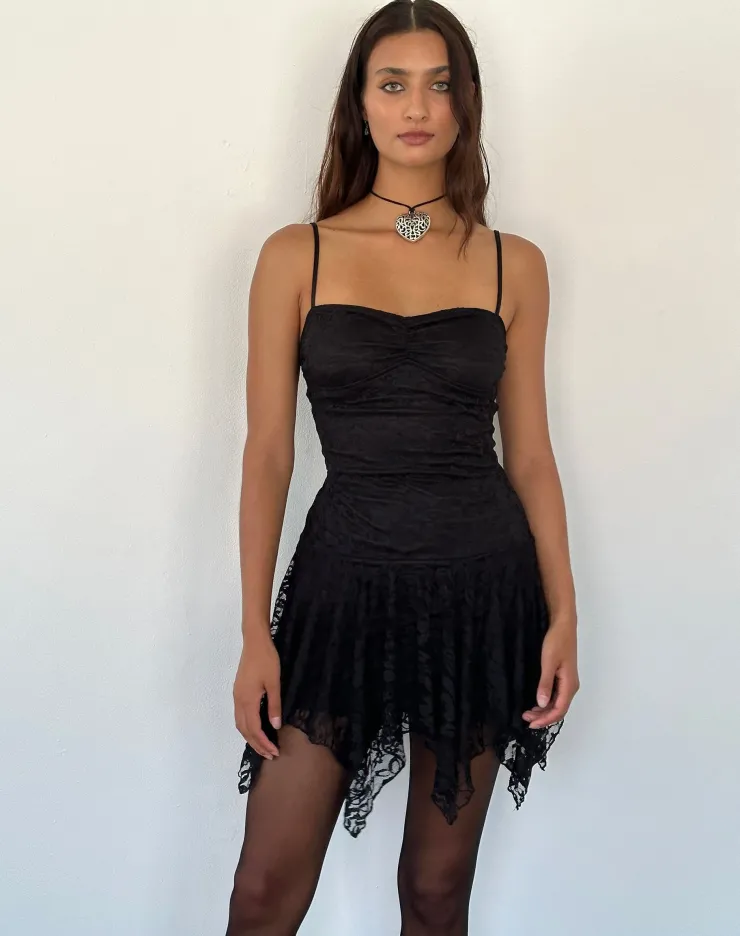 Women Motel Rocks Little Black Dresses | Mini Dresses | Brilliana Mini Dress in Floral Lace Jet Black