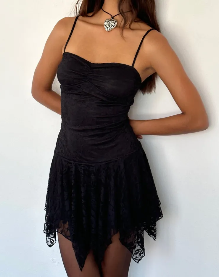 Women Motel Rocks Little Black Dresses | Mini Dresses | Brilliana Mini Dress in Floral Lace Jet Black