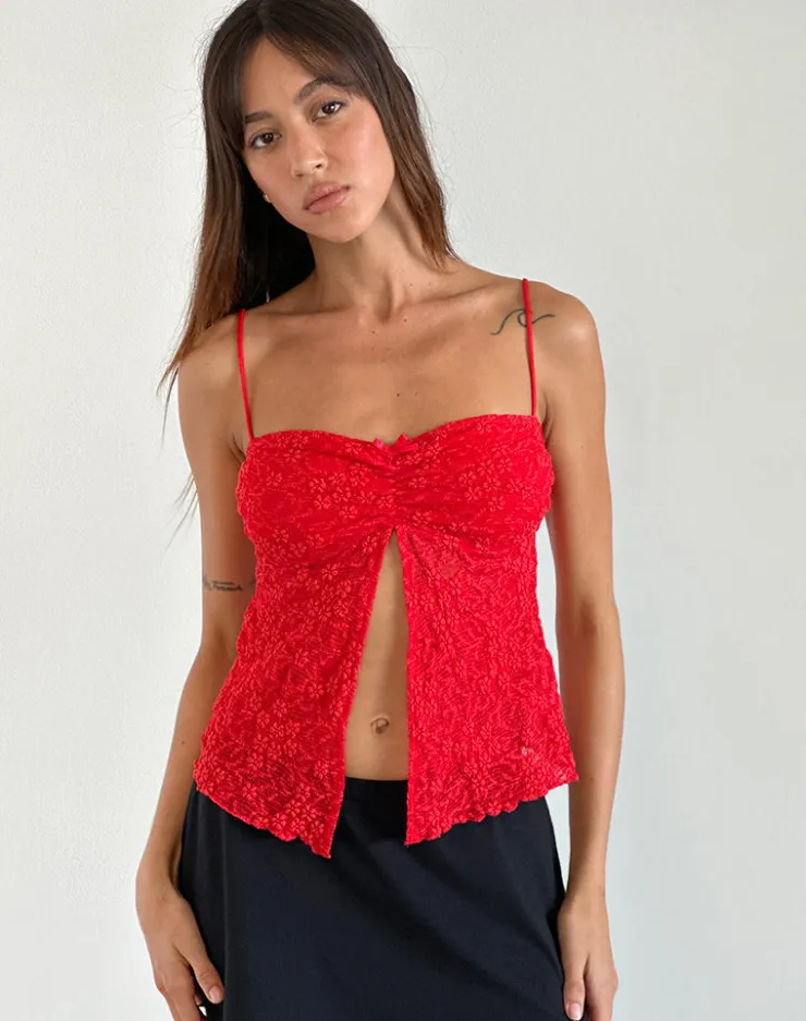 Women Motel Rocks Strappy Tops | Going Out Tops | Briony Top in Lace Red