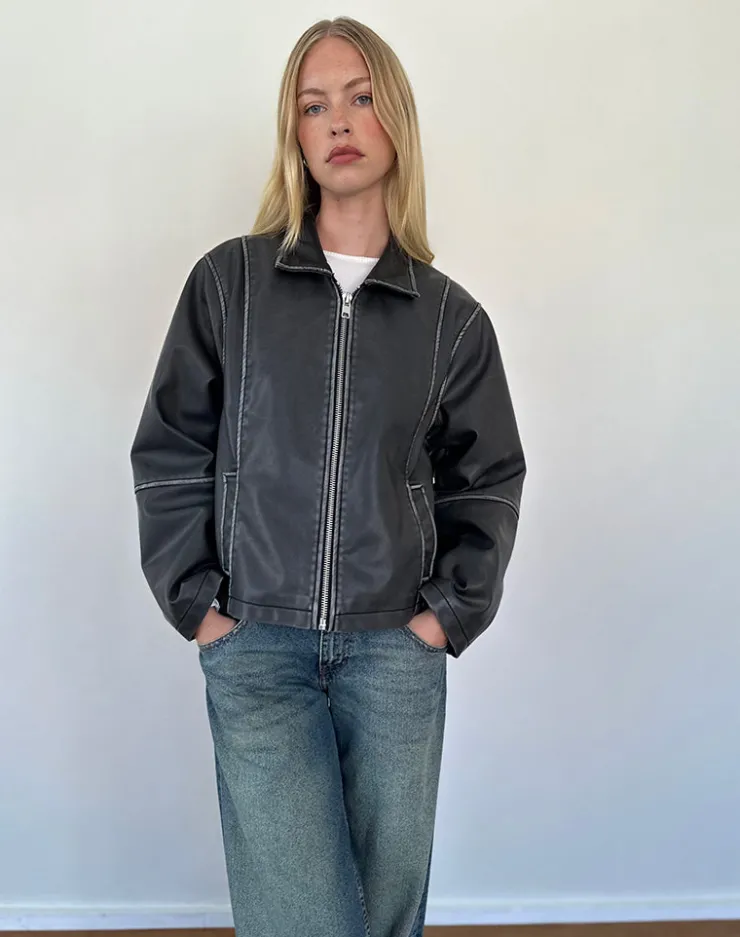 Women Motel Rocks Pu Jackets | Jackets | Brittany Distressed Jacket in PU Black