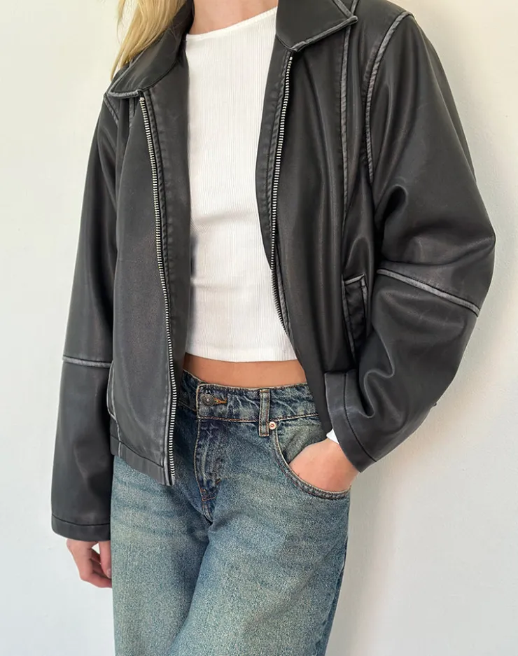 Women Motel Rocks Pu Jackets | Jackets | Brittany Distressed Jacket in PU Black