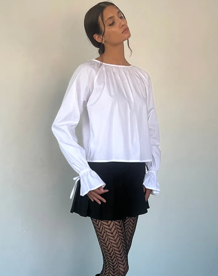 Women Motel Rocks Shirts And Blouses | Long Sleeve Tops | Bulila Tie Sleeve Blouse in White Poplin