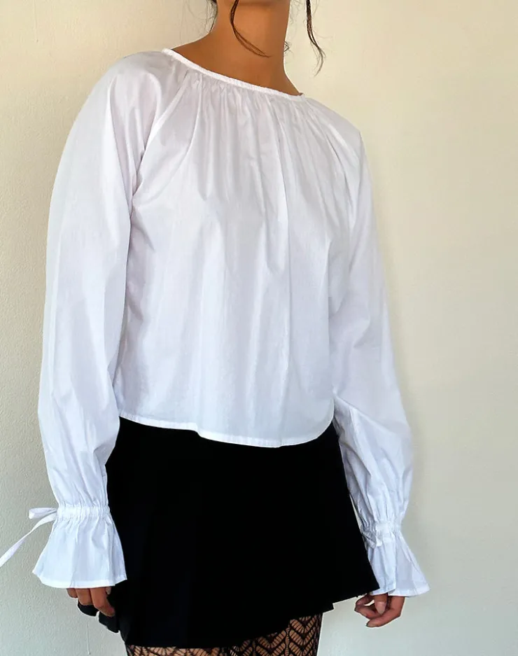 Women Motel Rocks Shirts And Blouses | Long Sleeve Tops | Bulila Tie Sleeve Blouse in White Poplin