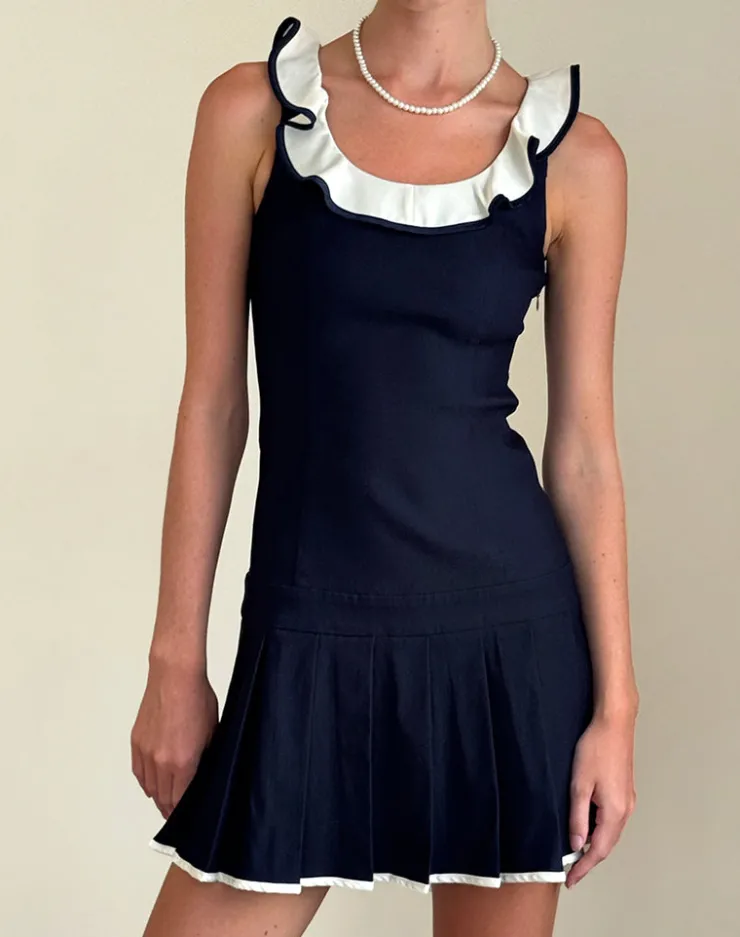 Women Motel Rocks Day Dresses | Party Dresses | Busari Frill Neck Mini Dress in Navy