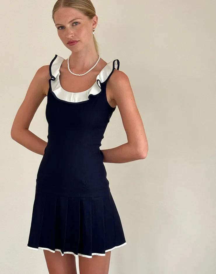 Women Motel Rocks Day Dresses | Party Dresses | Busari Frill Neck Mini Dress in Navy