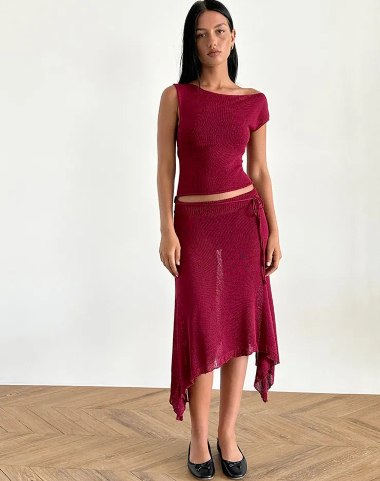 Women Motel Rocks Going Out Tops | Calypso Top in Sheer Knit Red