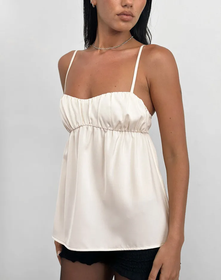 Women Motel Rocks Strappy Tops | Going Out Tops | Camden Longline Cami Top in Satin Ivory