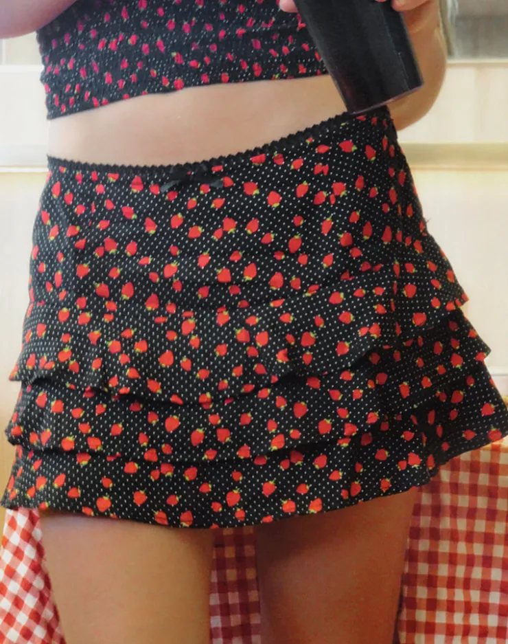 Women Motel Rocks Printed Skirts | Mini Skirts | Camigi Mini Skirt in Strawberry Polka Black