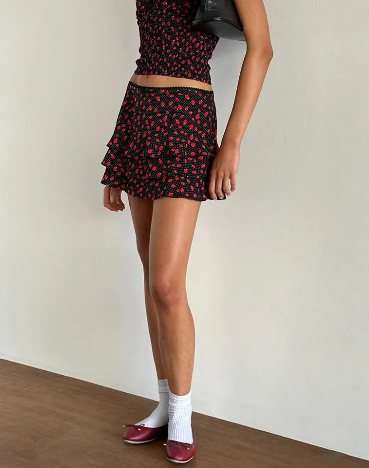 Women Motel Rocks Printed Skirts | Mini Skirts | Camigi Mini Skirt in Strawberry Polka Black