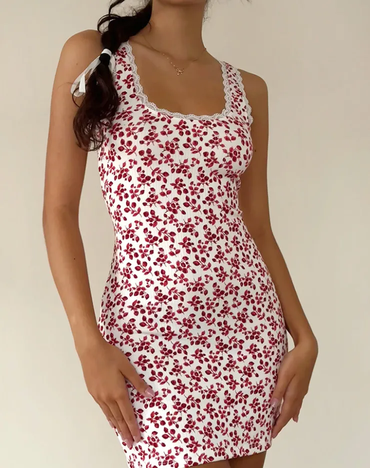 Women Motel Rocks Basics | Printed Dresses | Camina Dress in Summer Strawberry Off White