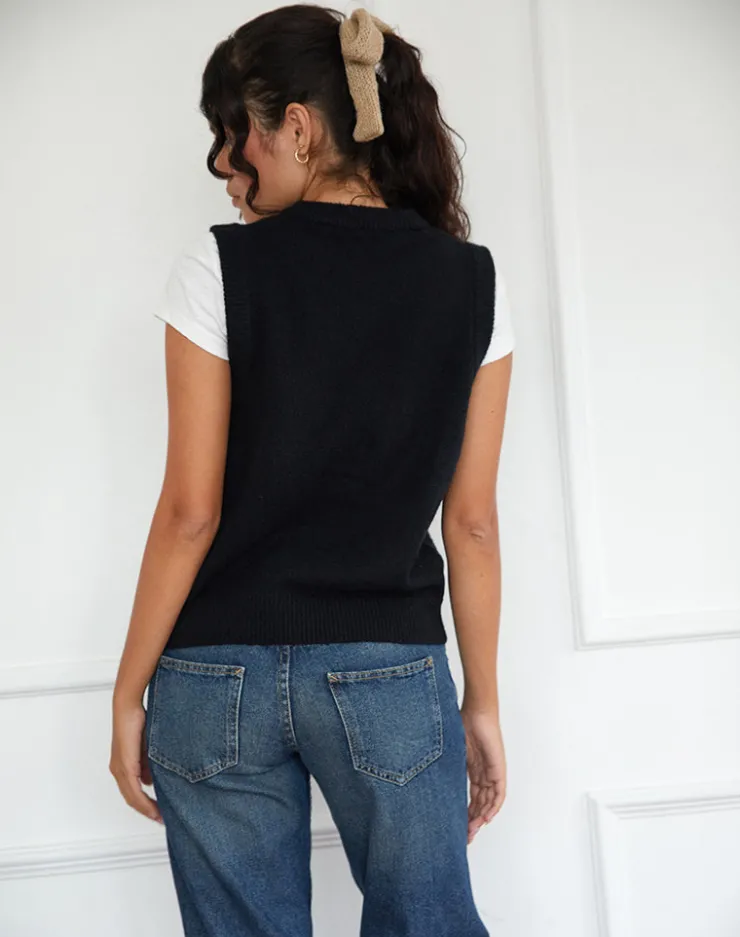 Women Motel Rocks Vest Tops | Camira Knitted Button Through Vest in Black