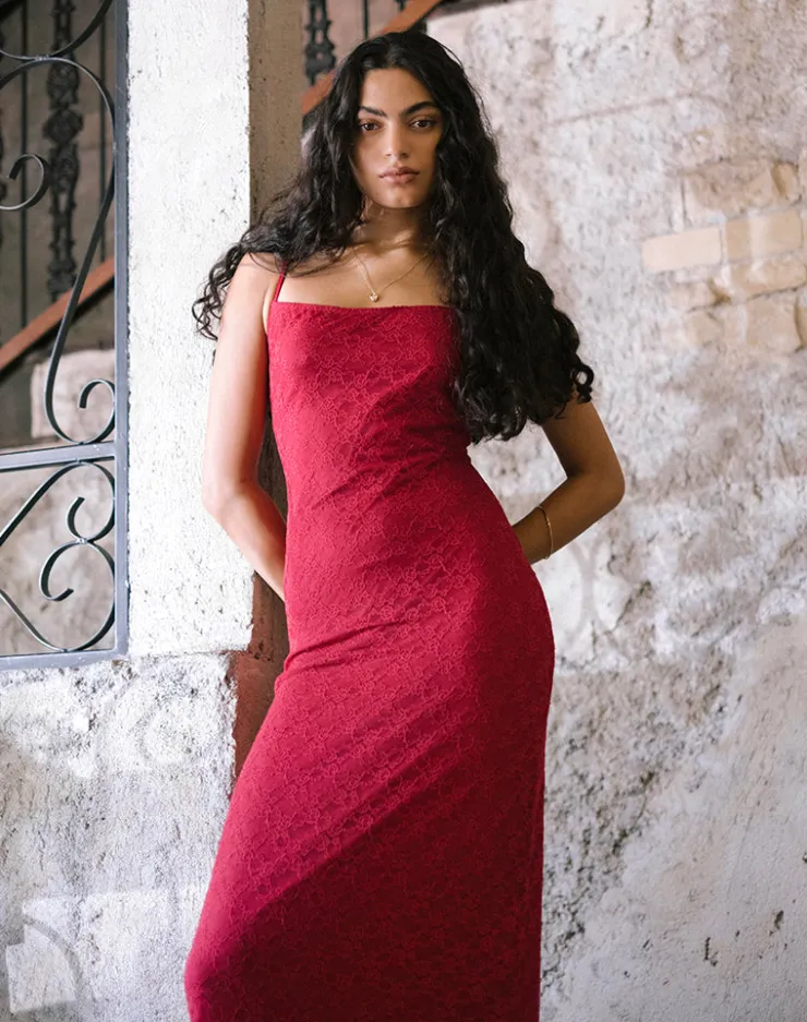 Women Motel Rocks Bodycon Dresses | Party Dresses | Cantha Maxi Dress in Mari Lace Red