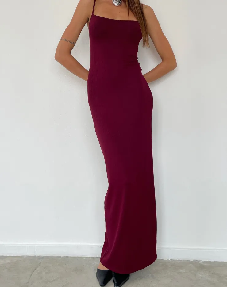 Women Motel Rocks Day Dresses | Bodycon Dresses | Cantha Maxi Dress in Rib Burgundy