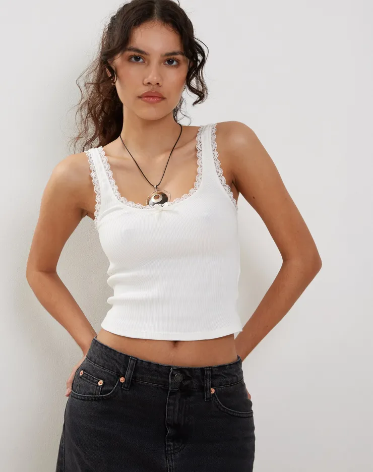 Women Motel Rocks Basics | Basic Tops | Carillo Lace Trim Vest Top in