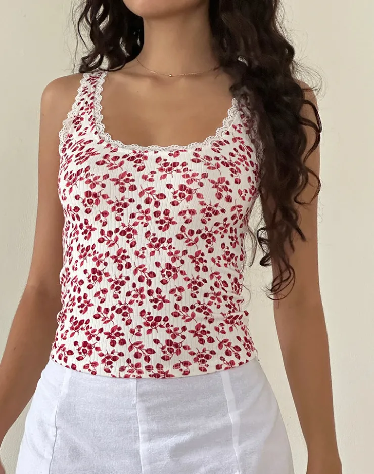 Women Motel Rocks Basic Tops | Vest Tops | Carillo Top in Summer Strawberry Off White