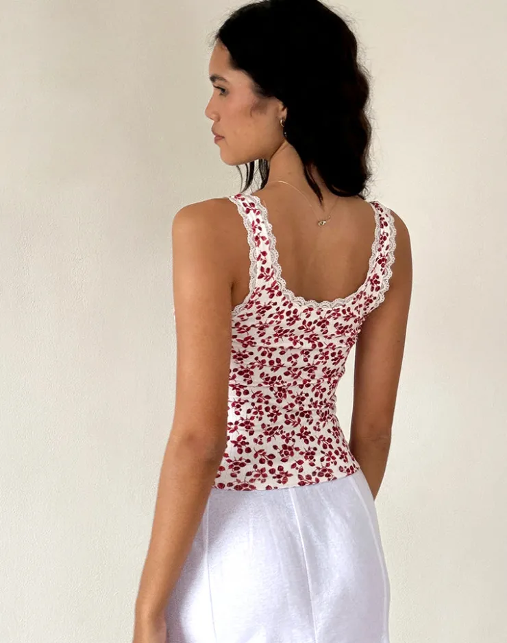 Women Motel Rocks Basic Tops | Vest Tops | Carillo Top in Summer Strawberry Off White