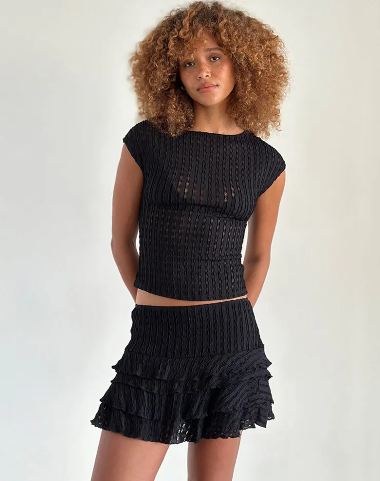 Women Motel Rocks Co-ords | A Line Skirts | Carlota Mini Skirt In Crinkle Jet Black