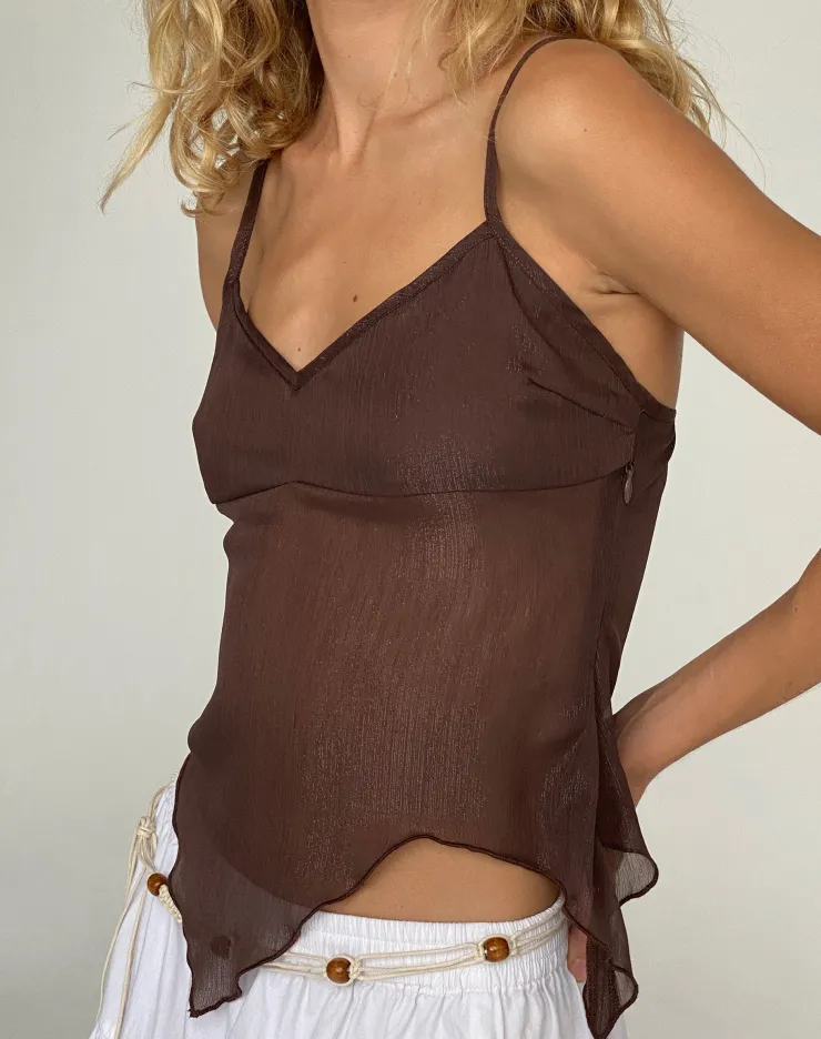 Women Motel Rocks Strappy Tops | Carmeline Longline Cami Top in Shimmer Brown