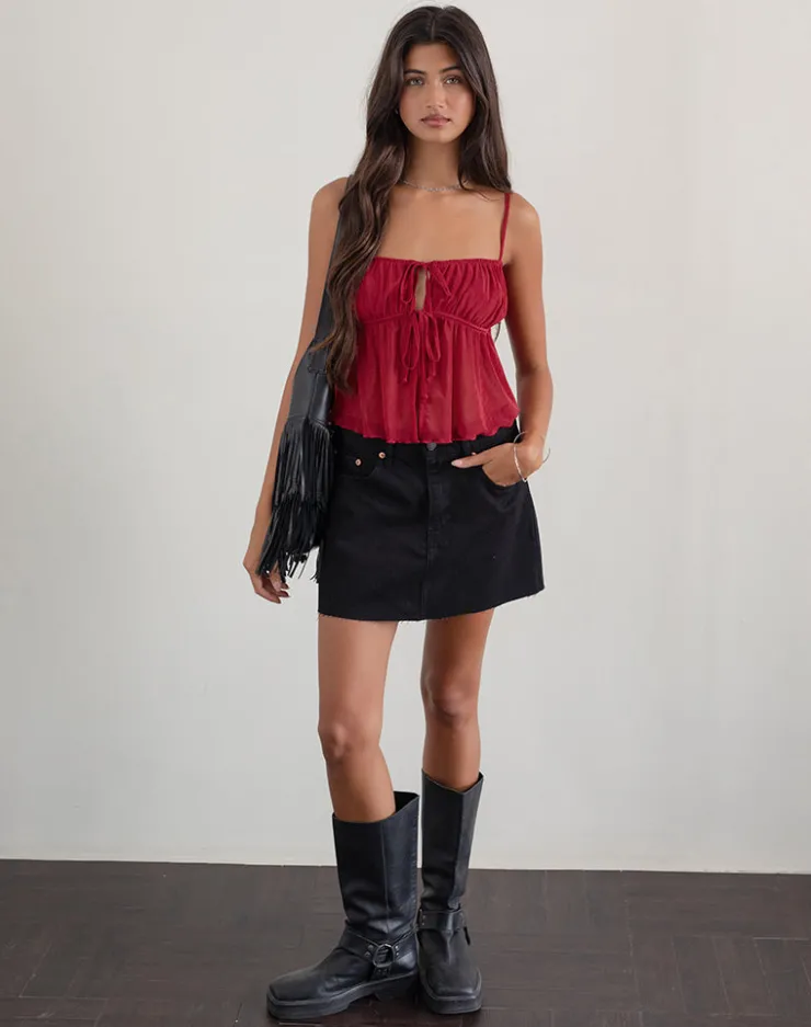 Women Motel Rocks Strappy Tops | Going Out Tops | Carmina Cami Top in Mesh Cherry