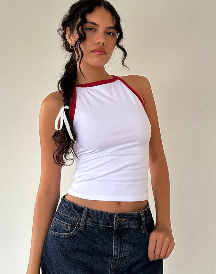 Women Motel Rocks Basic Tops | Vest Tops | Carti Vest Top in White with Red Binding