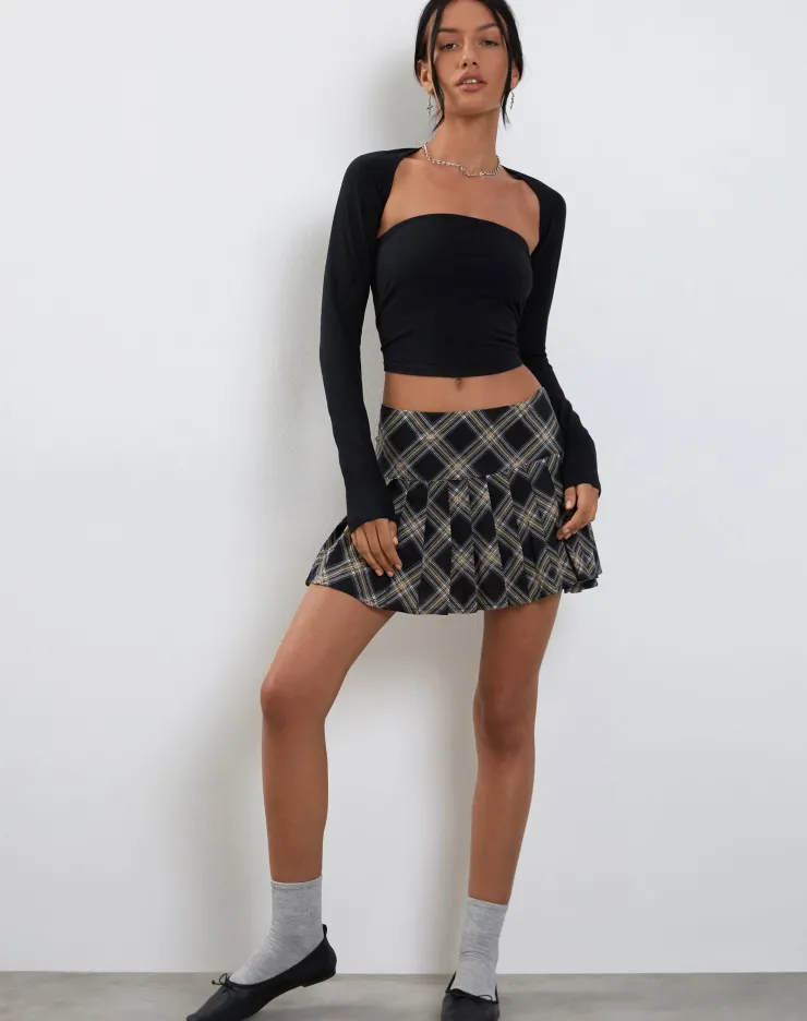 Women Motel Rocks Mini Skirts | Casini Pleated Micro Skirt in Black and Grey Check