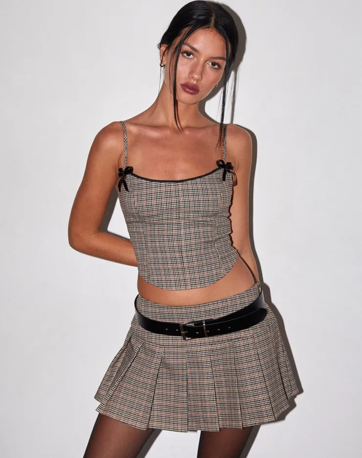 Women Motel Rocks Printed Skirts | Pleated Skirts | Casini Pleated Micro Skirt in Micro Check Brown