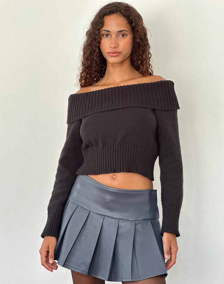 Women Motel Rocks Pleated Skirts | Mini Skirts | Casini Pleated Micro Skirt in PU Slate Grey