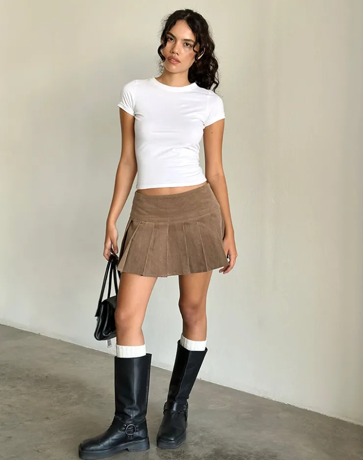Women Motel Rocks Co-ords | Mini Skirts | Casna Pleated Mini Skirt in Baby Cord Walnut Brown