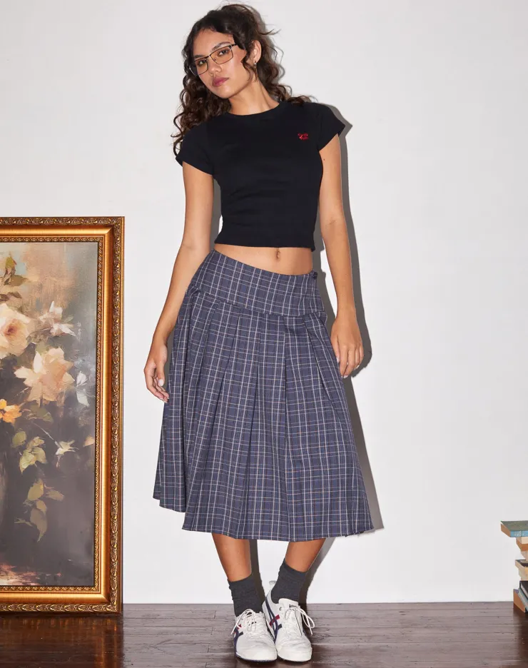 Women Motel Rocks Printed Skirts | Catelyn Pleated Midi Skirt in Navy Check