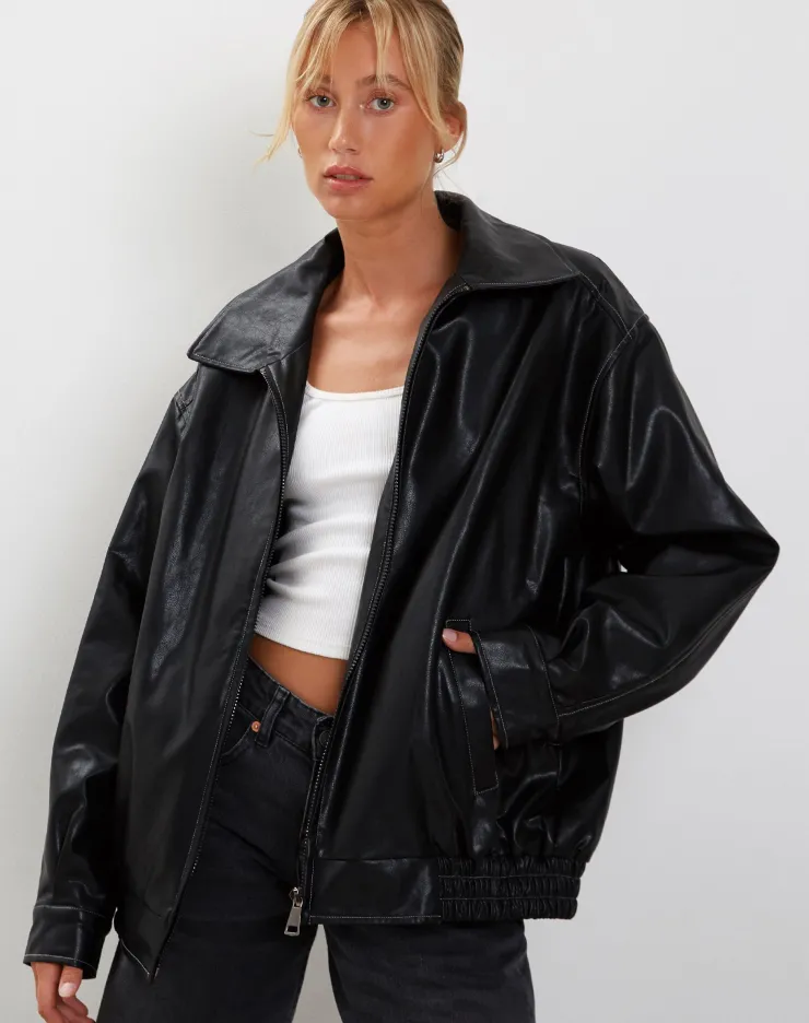 Women Motel Rocks Pu Jackets | Jackets | Cavita Jacket in Black with Grey Top Stitch