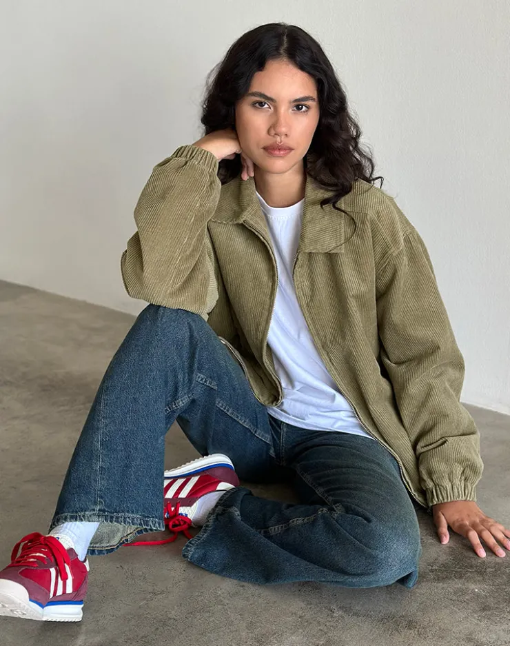 Women Motel Rocks Jackets | Cavita Jacket in Cord Artichoke Green