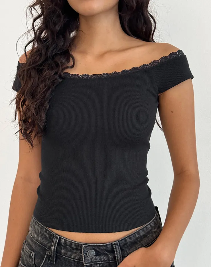 Women Motel Rocks Basic Tops | Bandeau Tops | Chacha Top in Black Rib Lace