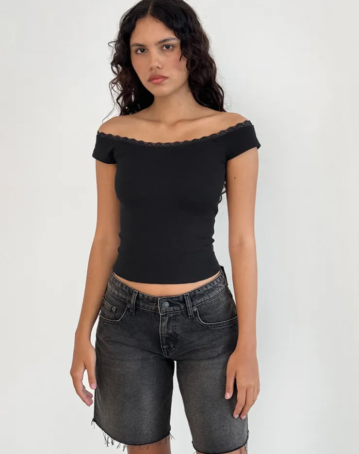 Women Motel Rocks Basic Tops | Bandeau Tops | Chacha Top in Black Rib Lace