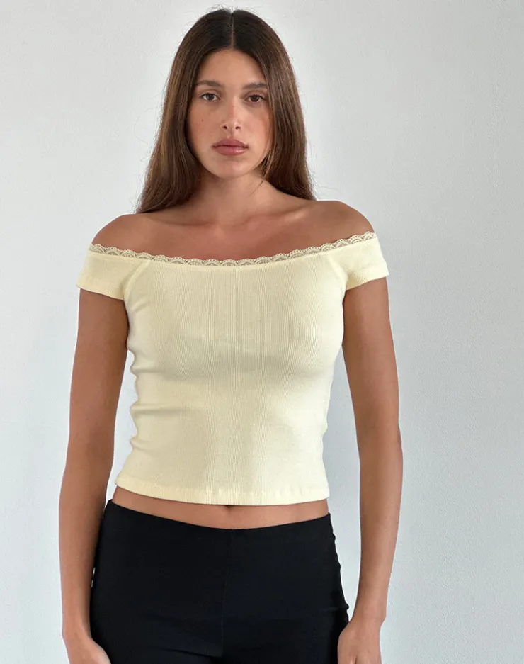 Women Motel Rocks Basic Tops | Chacha Top in Rib Lace Buttercream