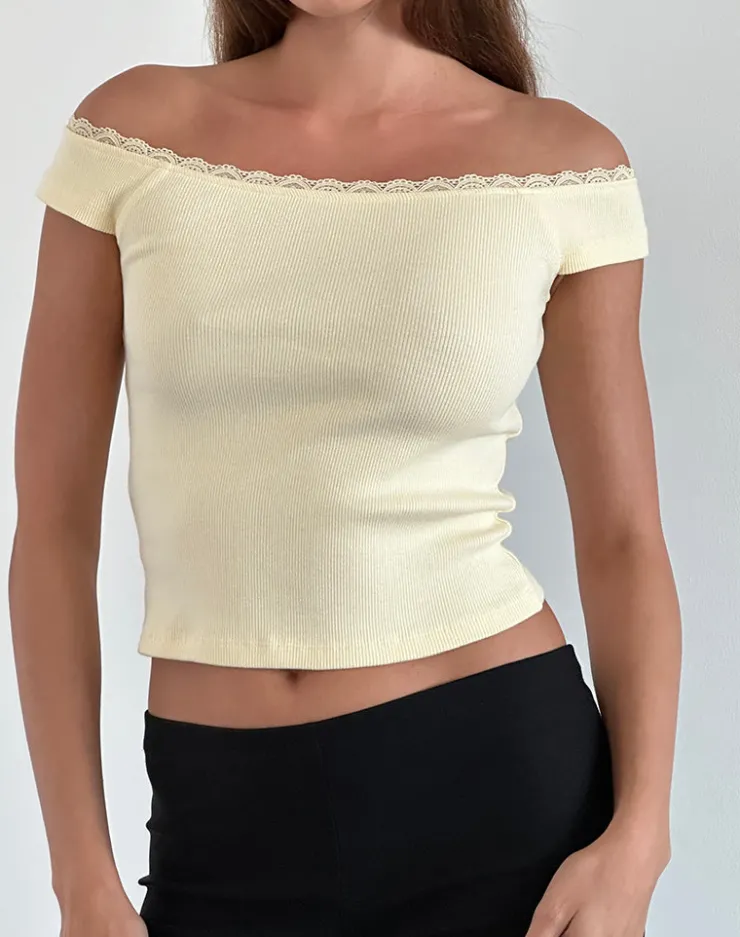 Women Motel Rocks Basic Tops | Chacha Top in Rib Lace Buttercream