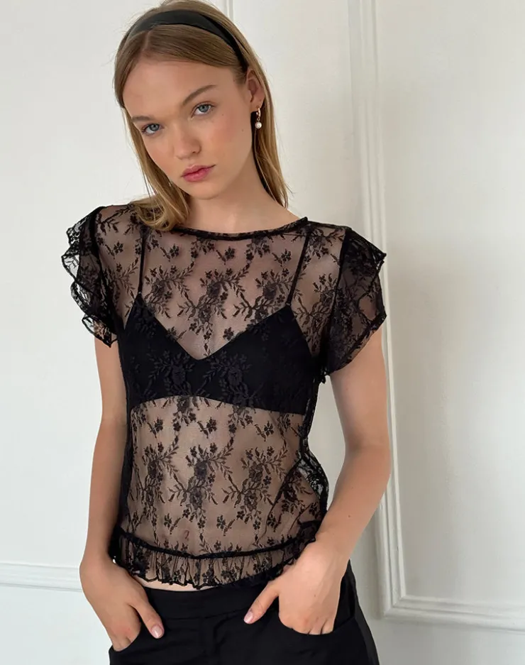 Women Motel Rocks Lace Tops | Going Out Tops | Champel Top in Wild Rose Lace Black