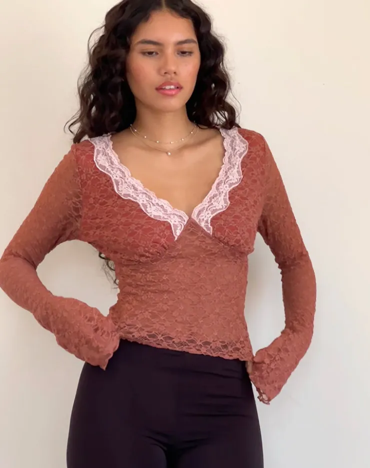 Women Motel Rocks Lace Tops | Long Sleeve Tops | Chantal Long Sleeve Lace Top in Withered Rose