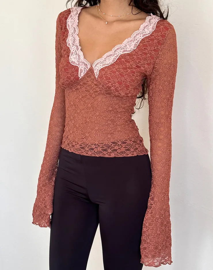 Women Motel Rocks Lace Tops | Long Sleeve Tops | Chantal Long Sleeve Lace Top in Withered Rose