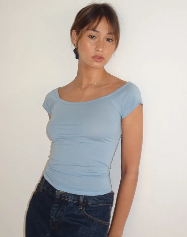 Women Motel Rocks Basics | Basic Tops | Charya Off Shoulder Top in Nantucket Blue