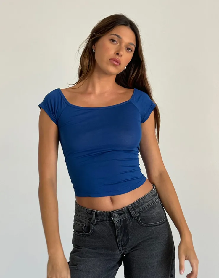 Women Motel Rocks Basic Tops | Charya Off The Shoulder Top in Dazzling Blue