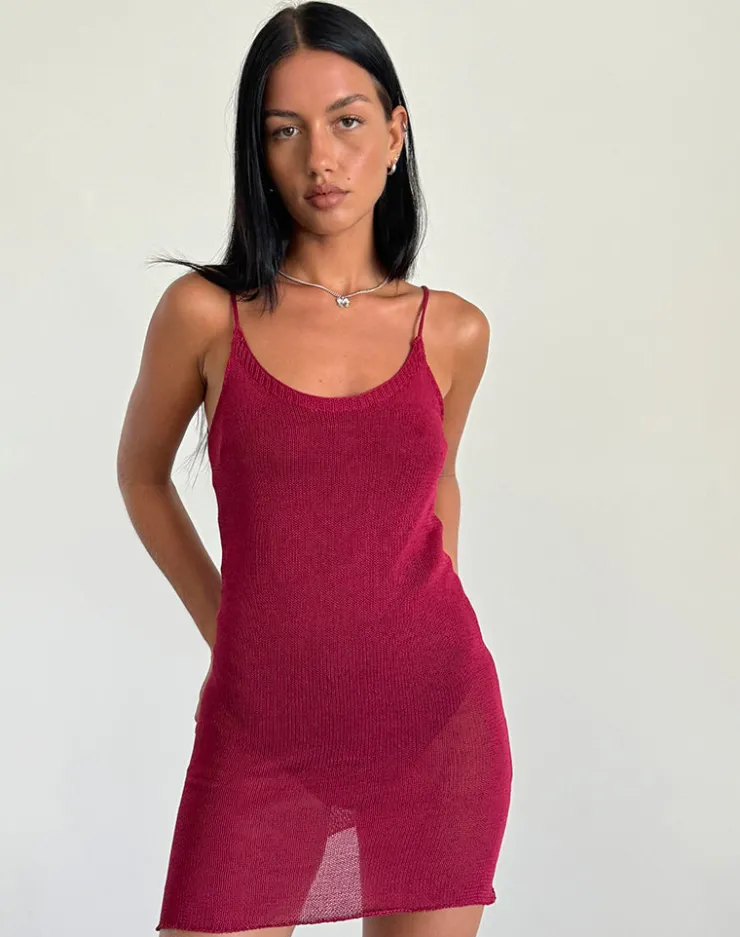 Women Motel Rocks Mini Dresses | Chiara Mini Dress in Sheer Knit Red