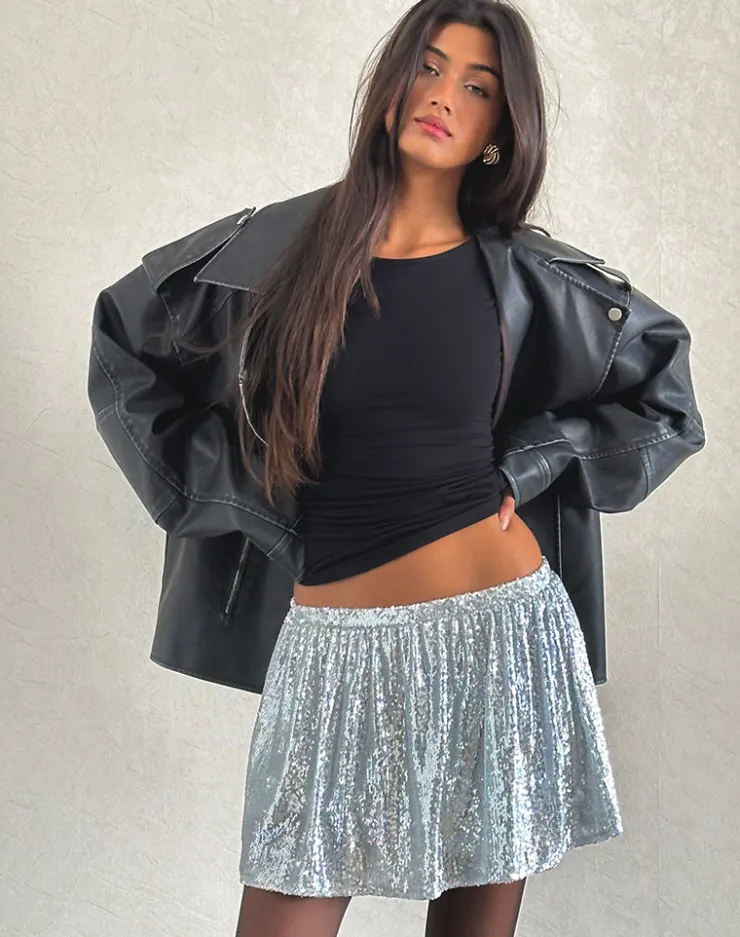 Women Motel Rocks Mini Skirts | Chima Mini Skirt in Sequin Silver Chrome