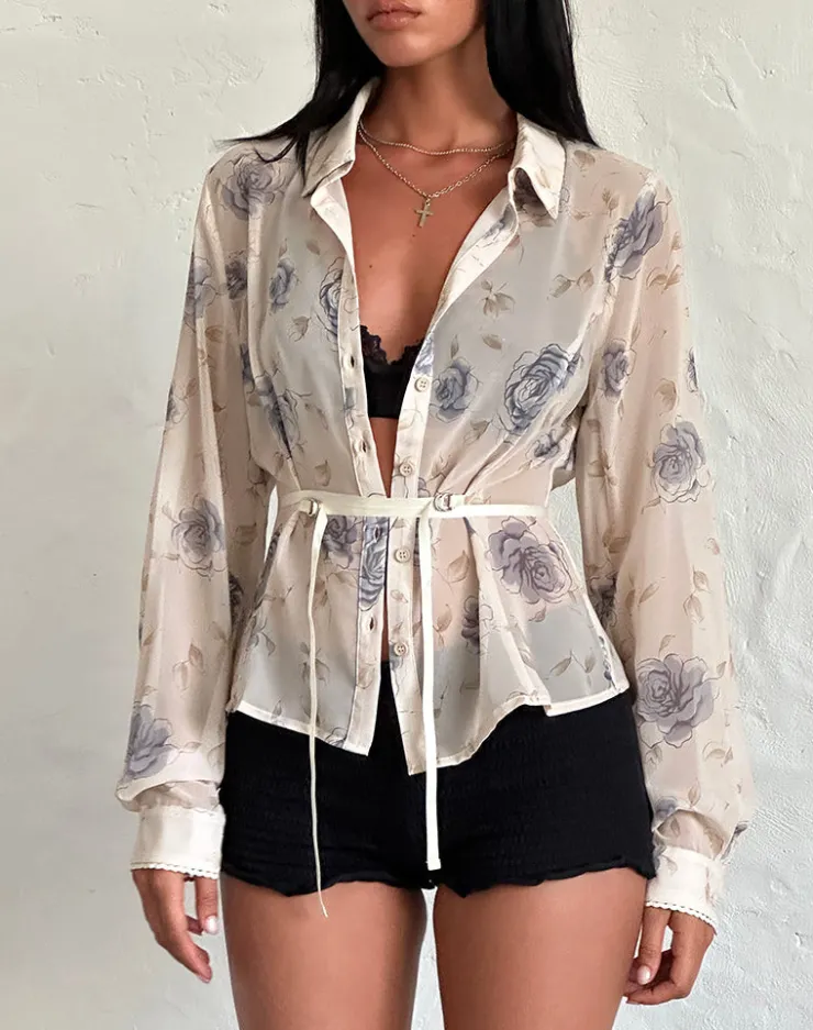 Women Motel Rocks Co-ords | Printed Tops | Christabel Shirt in Wild Rose Blue