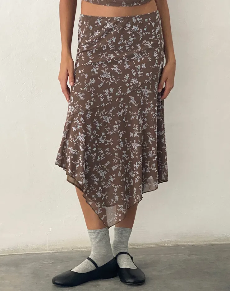 Women Motel Rocks A Line Skirts | Cinta Low Rise Midi Skirt in Botanist Flock Dark Taupe