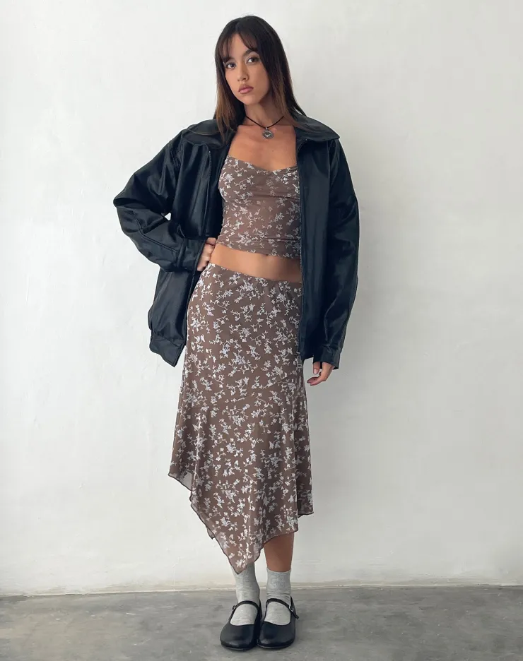 Women Motel Rocks A Line Skirts | Cinta Low Rise Midi Skirt in Botanist Flock Dark Taupe