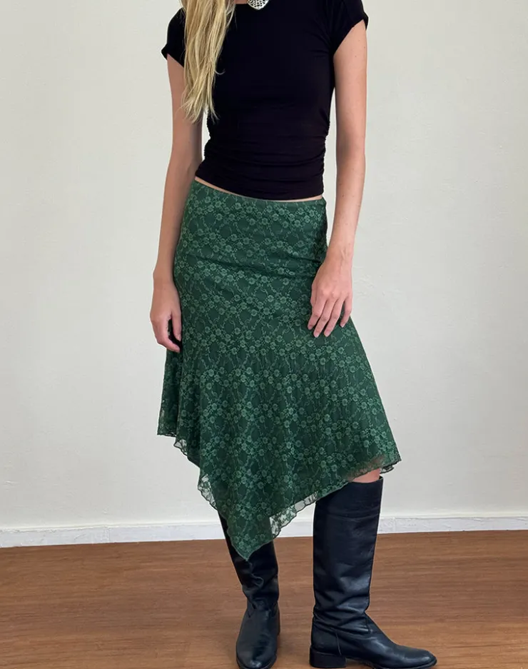 Women Motel Rocks A Line Skirts | Midi Skirts | Cinta Midi Skirt in Sage Canina Rose Lace