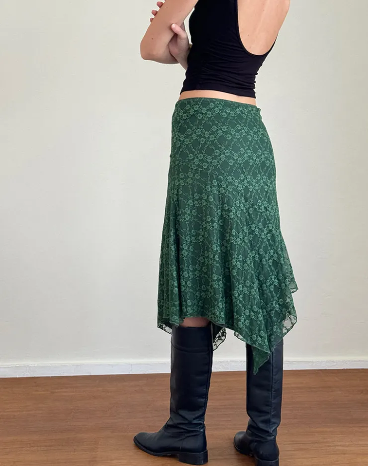 Women Motel Rocks A Line Skirts | Midi Skirts | Cinta Midi Skirt in Sage Canina Rose Lace