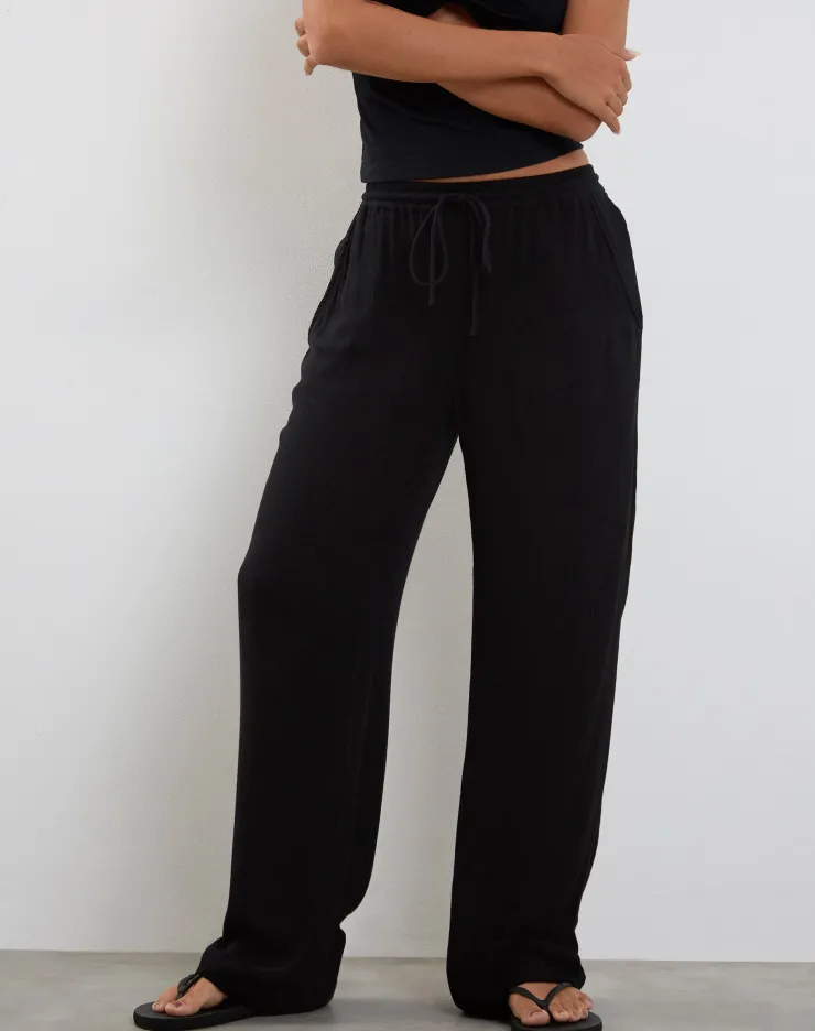 Women Motel Rocks Basics | Cisa Wide Leg Trouser in Crinkle Black