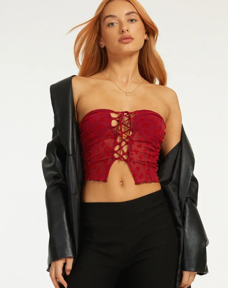 Women Motel Rocks Bandeau Tops | Claryn Corset Top in Red Flock Mesh